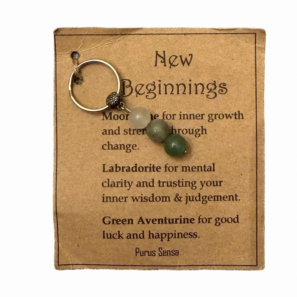 New Beginnings Crystal Keychain | Moonstone Labradorite Green Aventurine